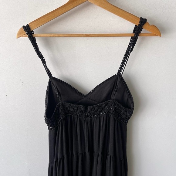 BCBG Dress Womens Small Black Sequin Tiered Boho Grunge Maxi Formal Event Knit - Picture 8 of 11